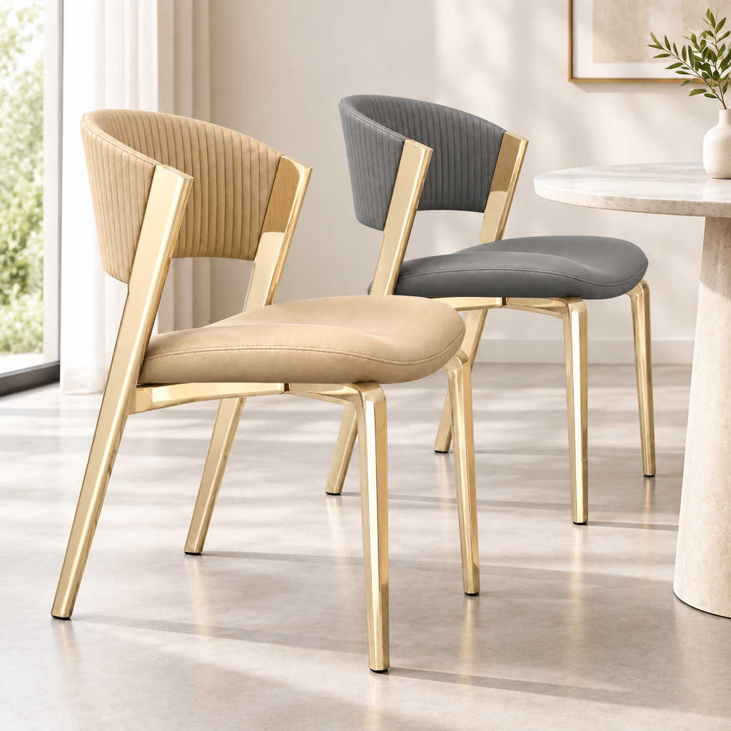 Curved Back Faux Leather Metal Dining Chair