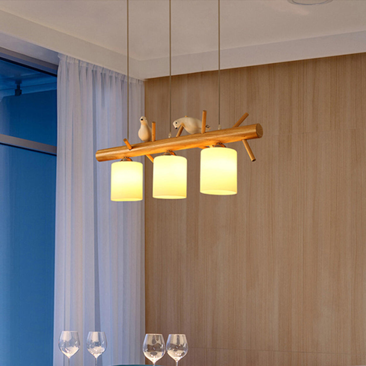 3-Light Bird and Cylinder Wooden Branch Island Light Image - 17