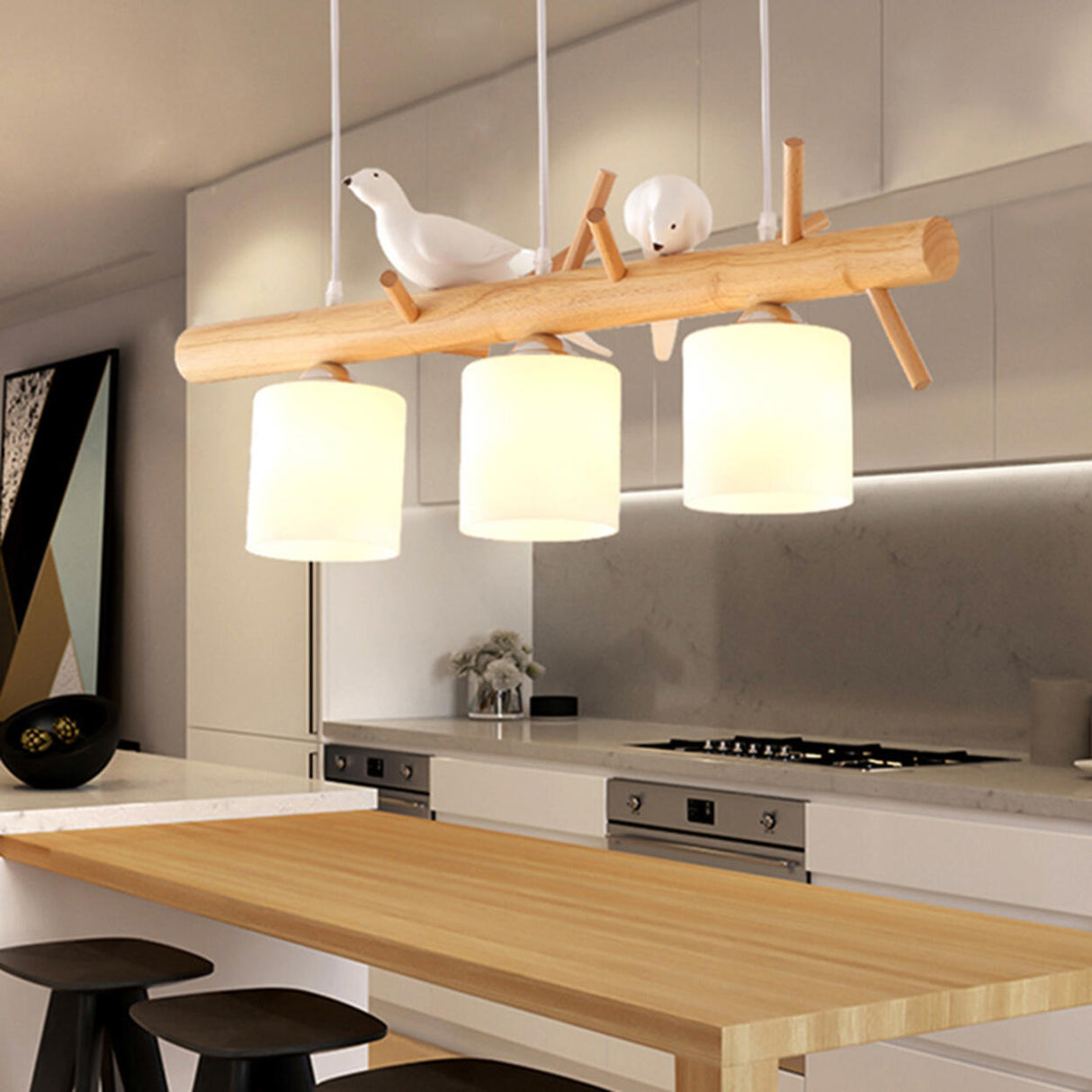 3-Light Bird and Cylinder Wooden Branch Island Light Image - 19