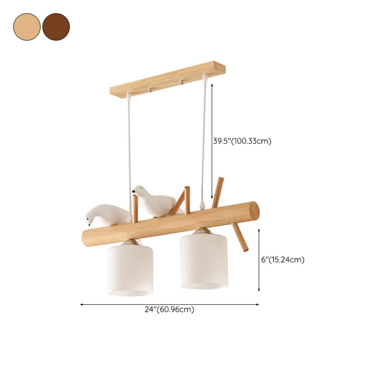 3-Light Bird and Cylinder Wooden Branch Island Light 