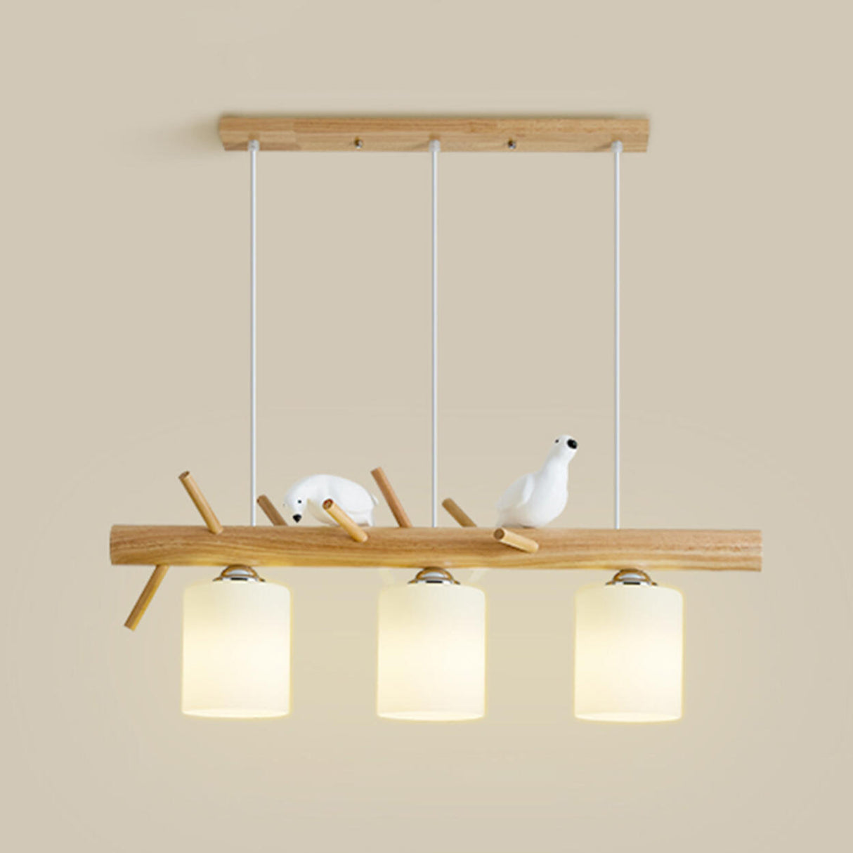 3-Light Bird and Cylinder Wooden Branch Island Light Image - 3