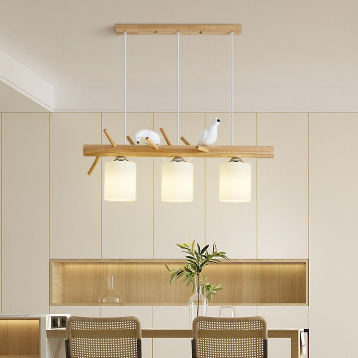 3-Light Bird and Cylinder Wooden Branch Island Light Image - 4