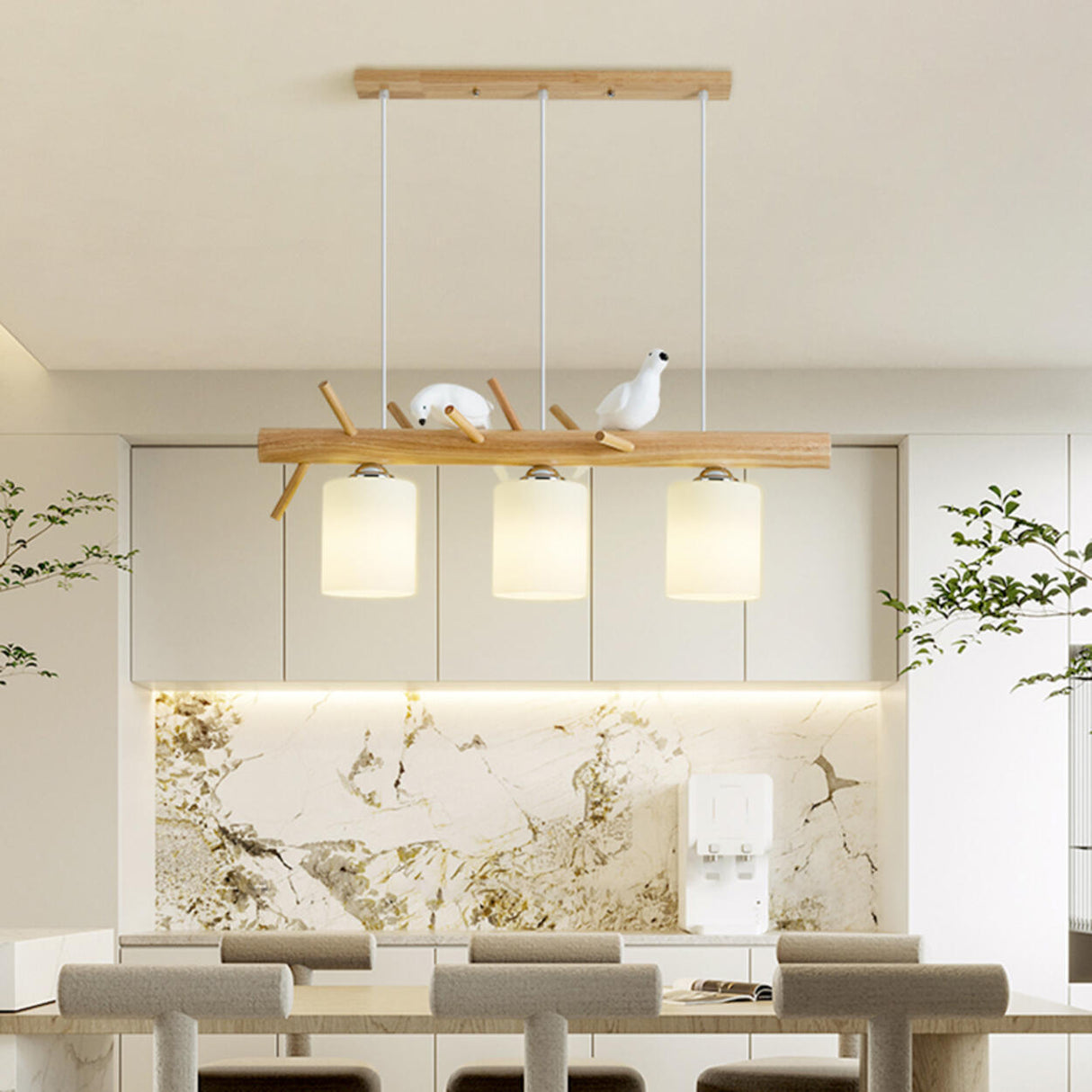 3-Light Bird and Cylinder Wooden Branch Island Light Image - 6