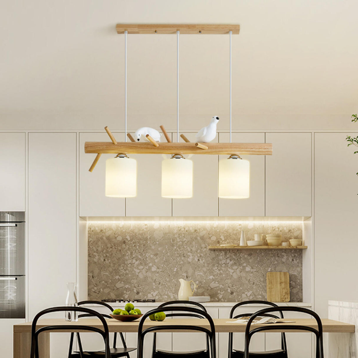 3-Light Bird and Cylinder Wooden Branch Island Light Image - 8