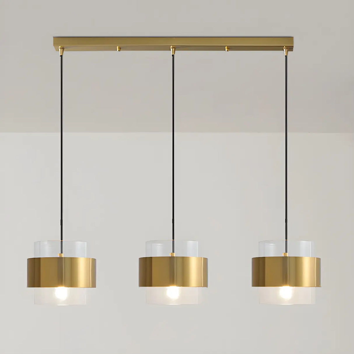 3-Light Contemporary Gold Cylinder Island Pendant Light Image - 2