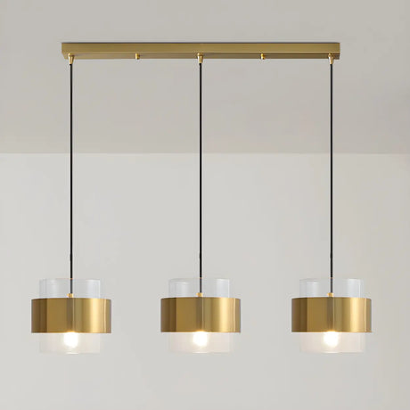 3-Light Contemporary Gold Cylinder Island Pendant Light Image - 2