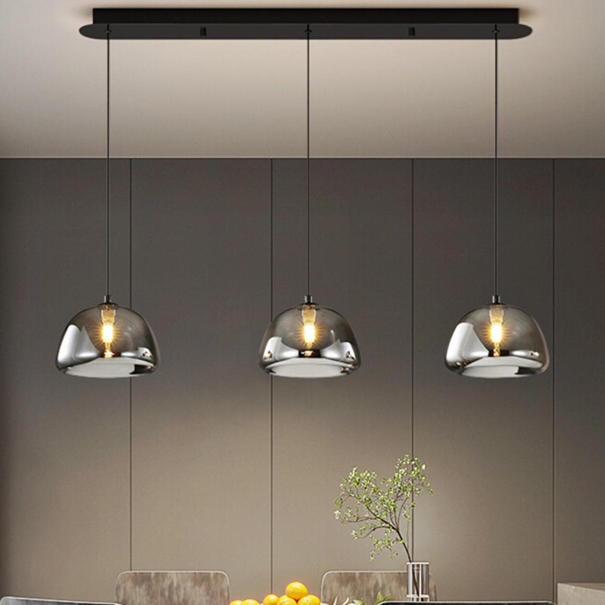 3-Light Contemporary Gray Bowl Island Pendant Light Image - 1