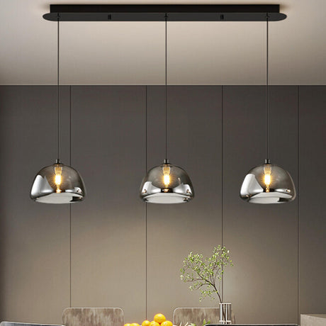 3-Light Contemporary Gray Bowl Island Pendant Light Image - 1