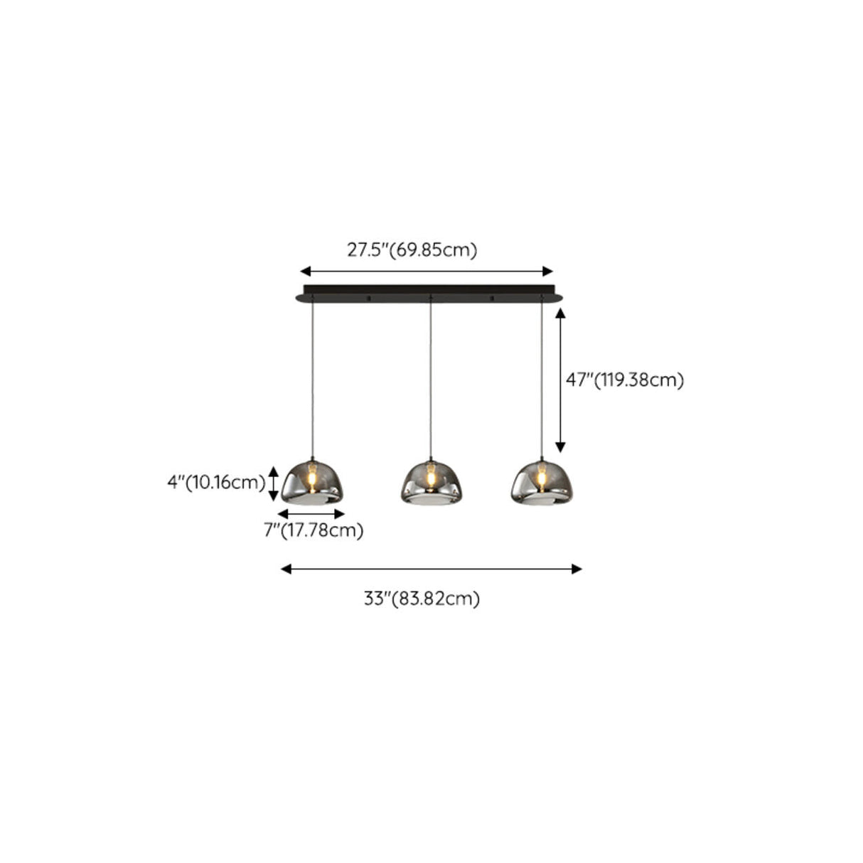 3-Light Contemporary Gray Bowl Island Pendant Light 