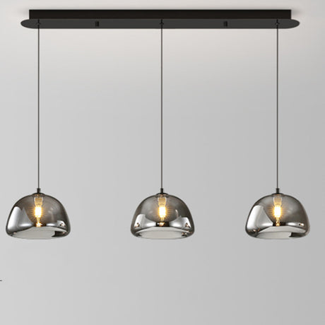 3-Light Contemporary Gray Bowl Island Pendant Light Image - 2