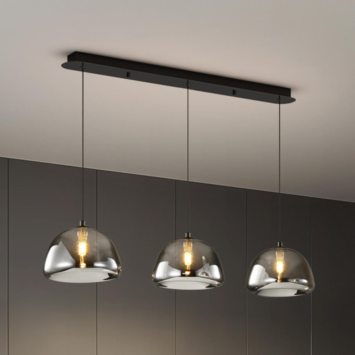 3-Light Contemporary Gray Bowl Island Pendant Light Image - 3