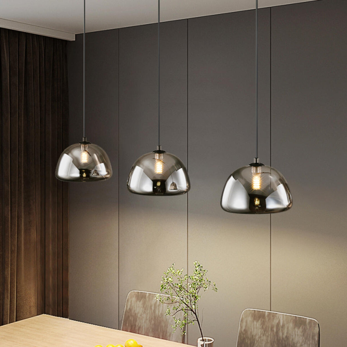 3-Light Contemporary Gray Bowl Island Pendant Light Image - 4