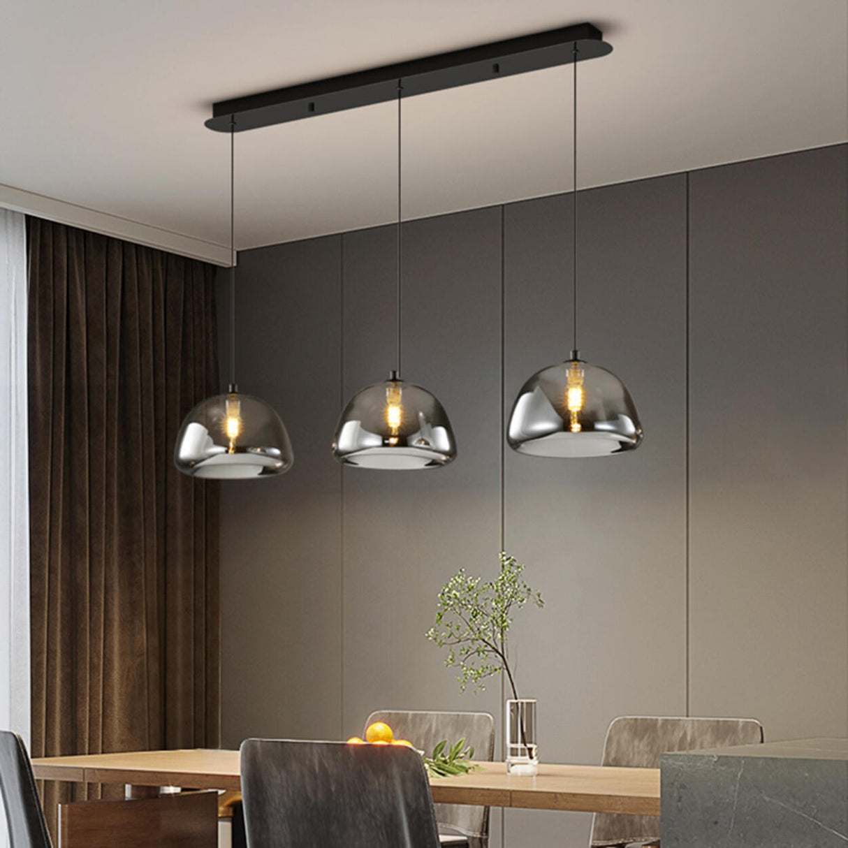 3-Light Contemporary Gray Bowl Island Pendant Light Image - 5
