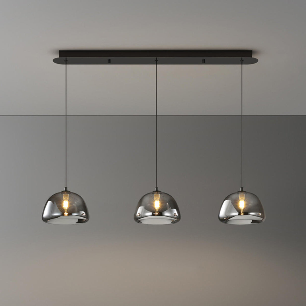 3-Light Contemporary Gray Bowl Island Pendant Light Image - 6