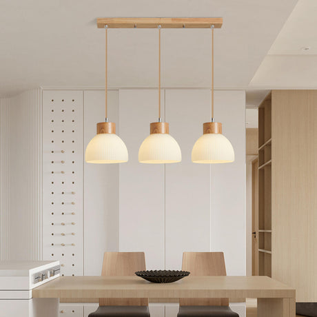 3-Light Contemporary Ribbed Dome Island Pendant Light Image - 1