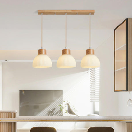 3-Light Contemporary Ribbed Dome Island Pendant Light Image - 2