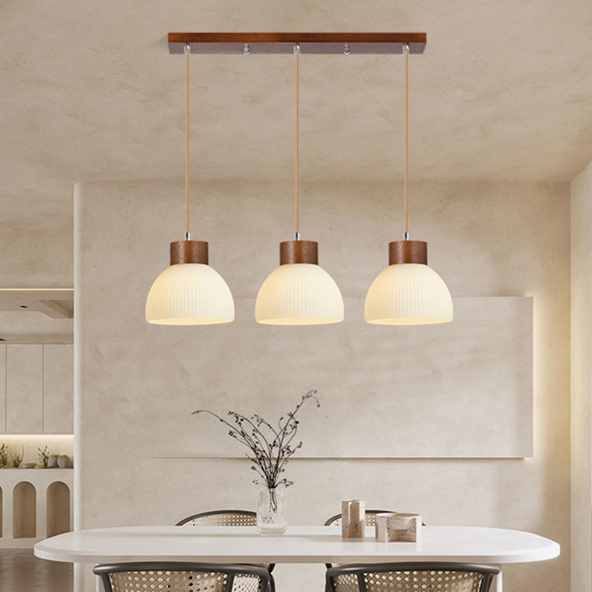 3-Light Contemporary Ribbed Dome Island Pendant Light Image - 3