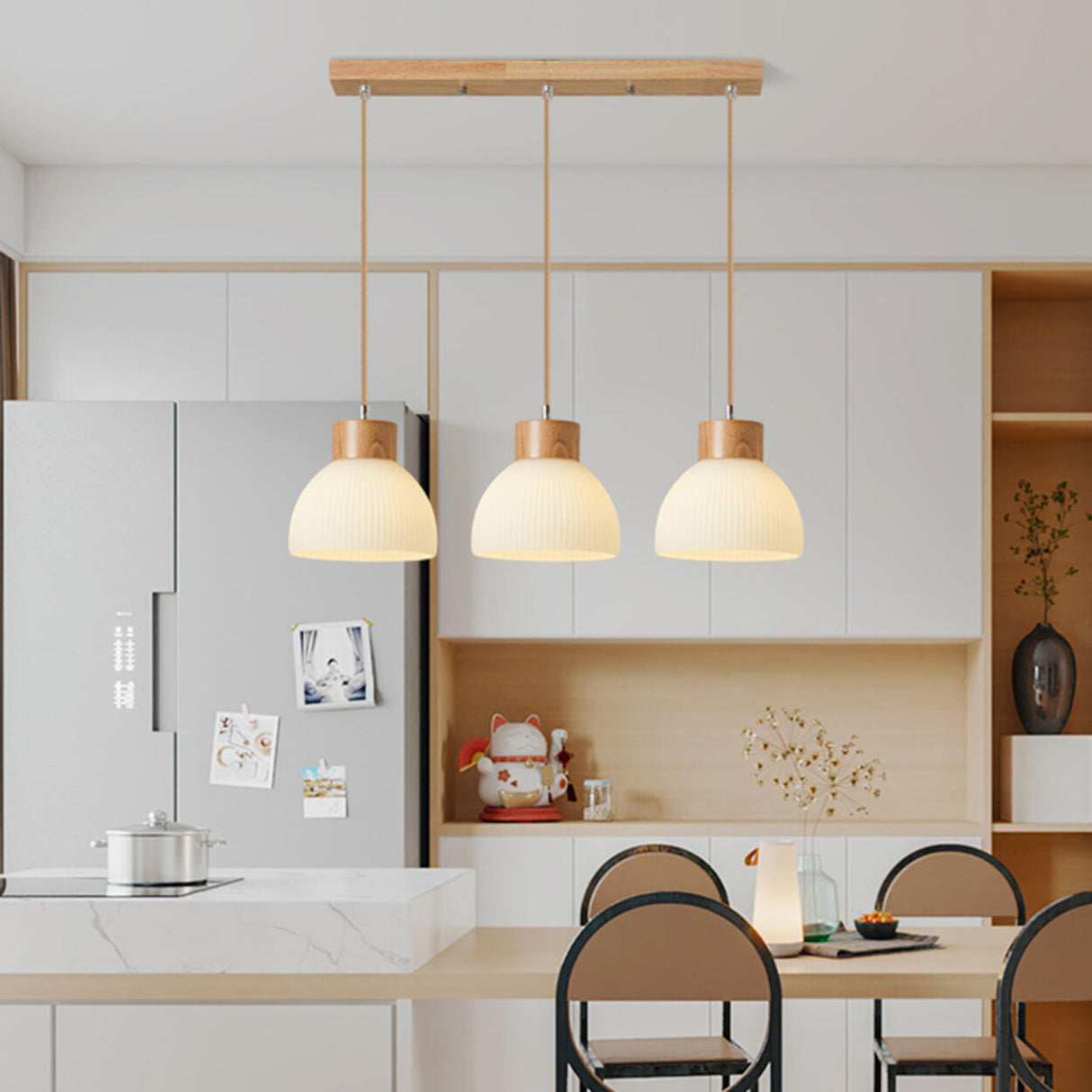 3-Light Contemporary Ribbed Dome Island Pendant Light Image - 4