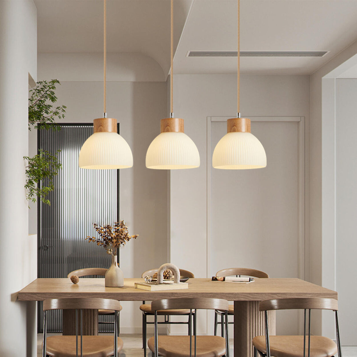 3-Light Contemporary Ribbed Dome Island Pendant Light Image - 5
