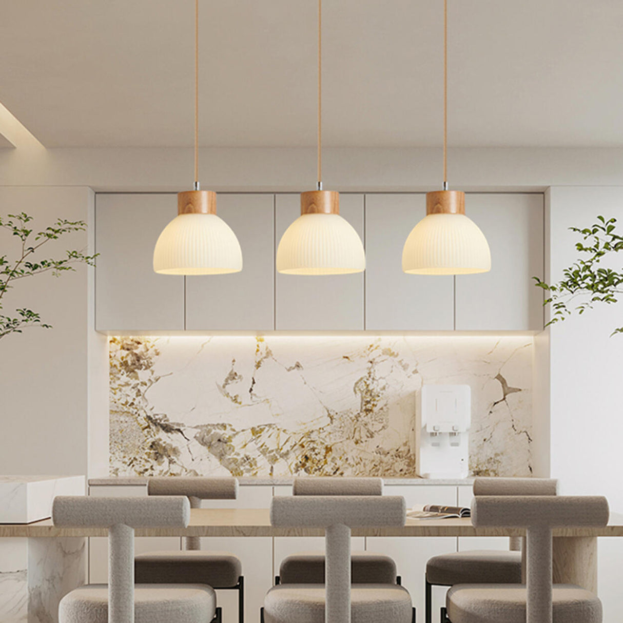 3-Light Contemporary Ribbed Dome Island Pendant Light Image - 6