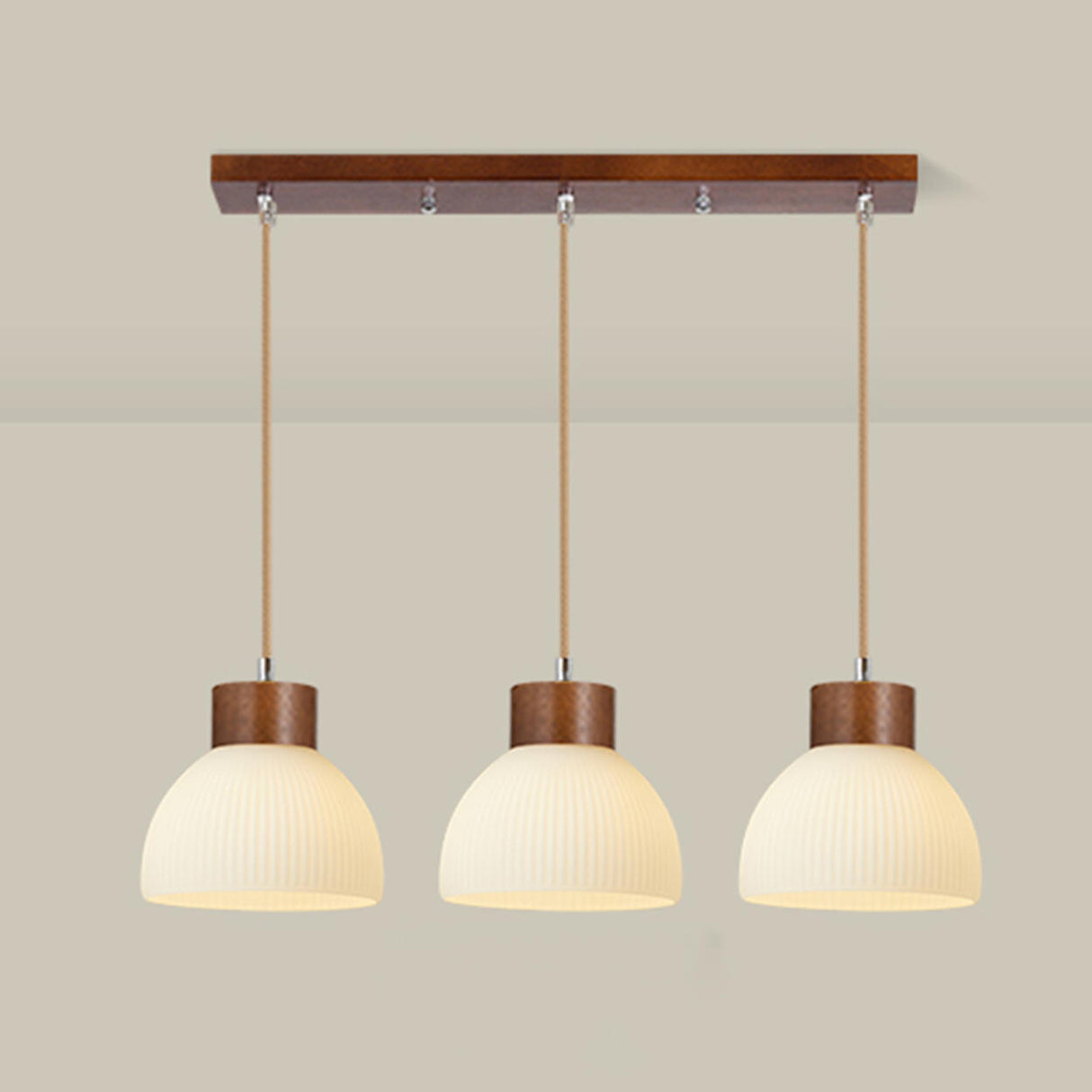3-Light Contemporary Ribbed Dome Island Pendant Light Image - 9