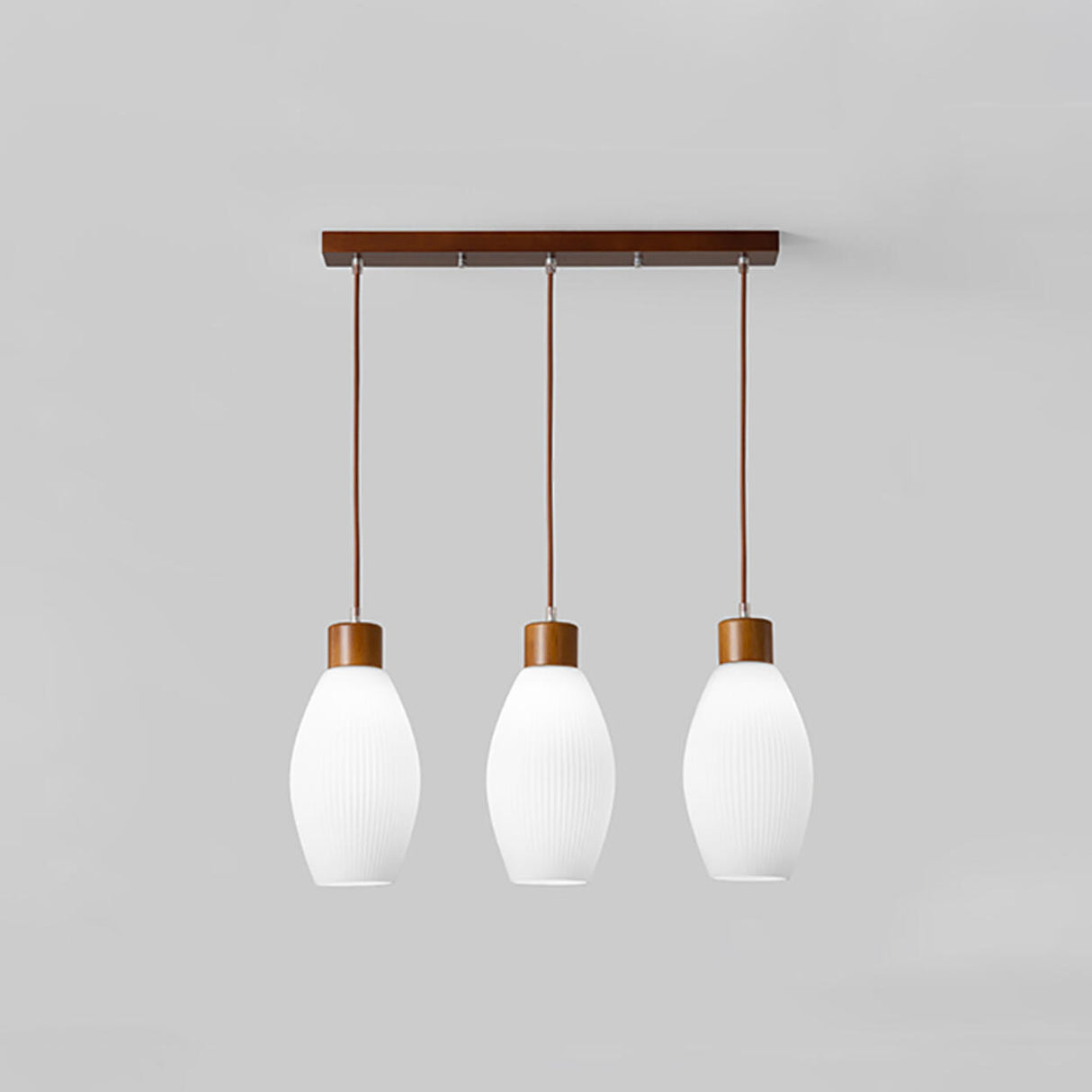 3-Light Cylinder Ribbed Wooden Modern Island Light Image - 10