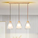 3-Light Cylinder Ribbed Wooden Modern Island Light Image - 14