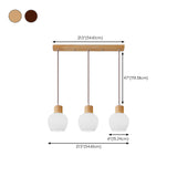 3-Light Cylinder Ribbed Wooden Modern Island Light #size