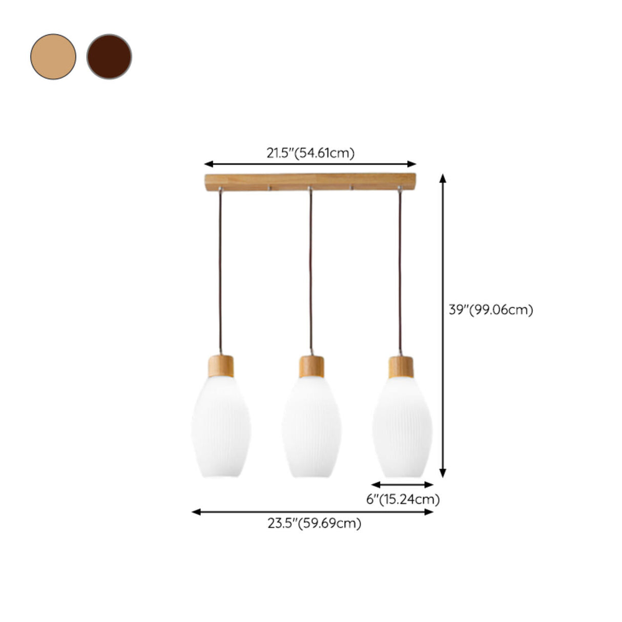 3-Light Cylinder Ribbed Wooden Modern Island Light Image - 17