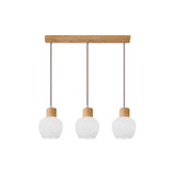 3-Light Cylinder Ribbed Wooden Modern Island Light Image - 5
