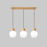 3-Light Cylinder Ribbed Wooden Modern Island Light Image - 6