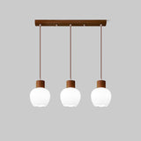 3-Light Cylinder Ribbed Wooden Modern Island Light Image - 7