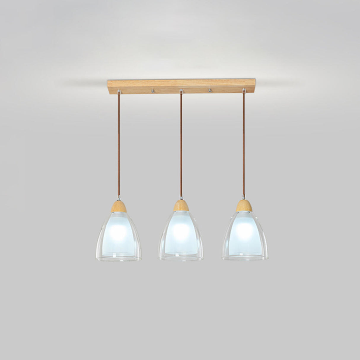 3-Light Cylinder Ribbed Wooden Modern Island Light Image - 8