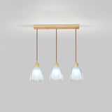 3-Light Cylinder Ribbed Wooden Modern Island Light Image - 8