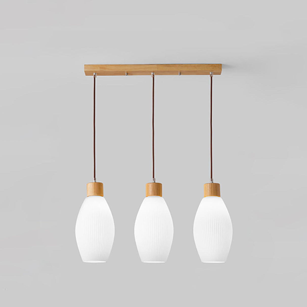 3-Light Cylinder Ribbed Wooden Modern Island Light Image - 9