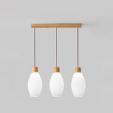 3-Light Cylinder Ribbed Wooden Modern Island Light Image - 9