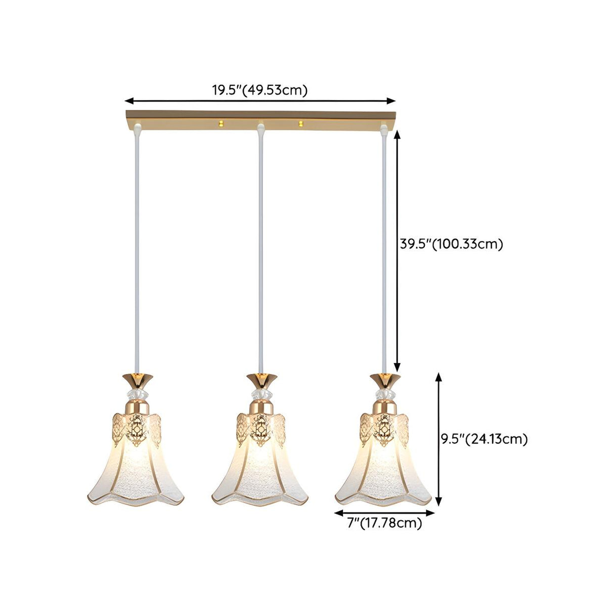 3-Light Elegant Gold Bell Metal Island Pendant Light 