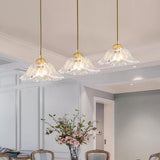 3-Light Elegant Petal Glass Gold Island Pendant Light Image - 11
