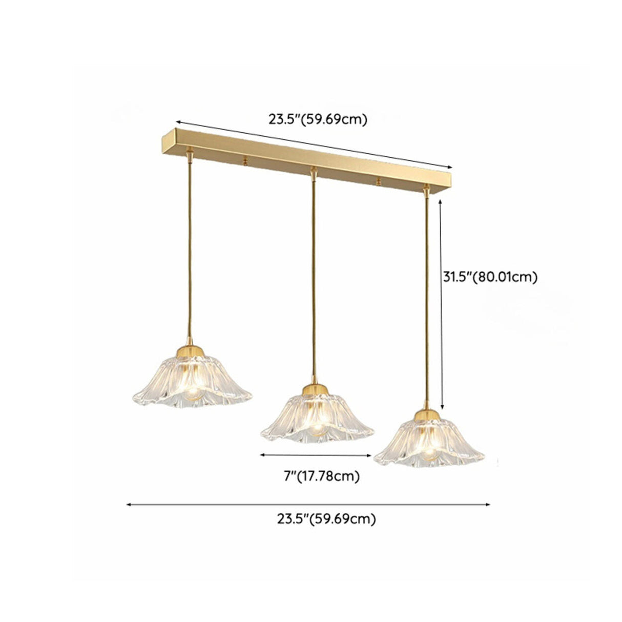 3-Light Elegant Petal Glass Gold Island Pendant Light 