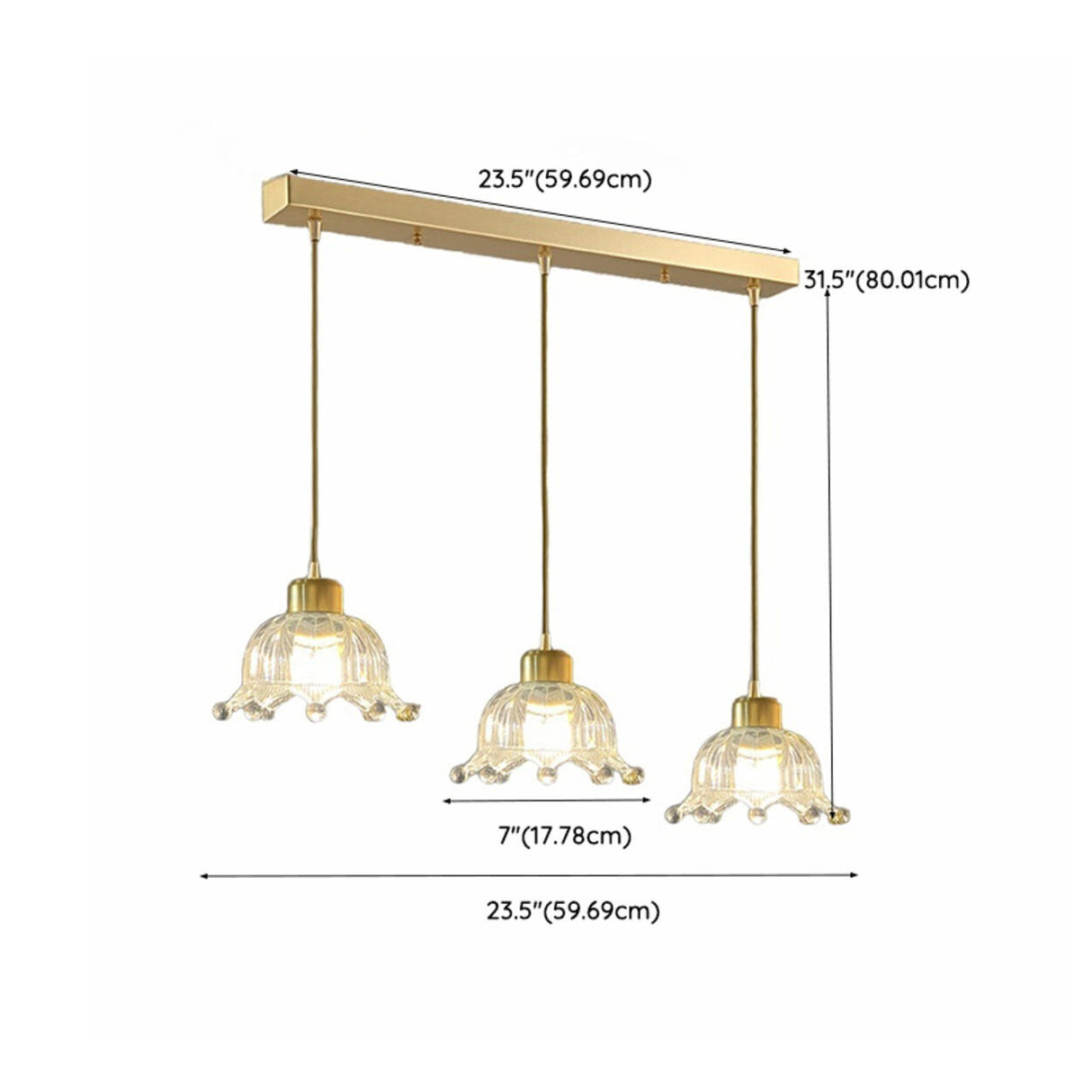 3-Light Elegant Petal Glass Gold Island Pendant Light Image - 14