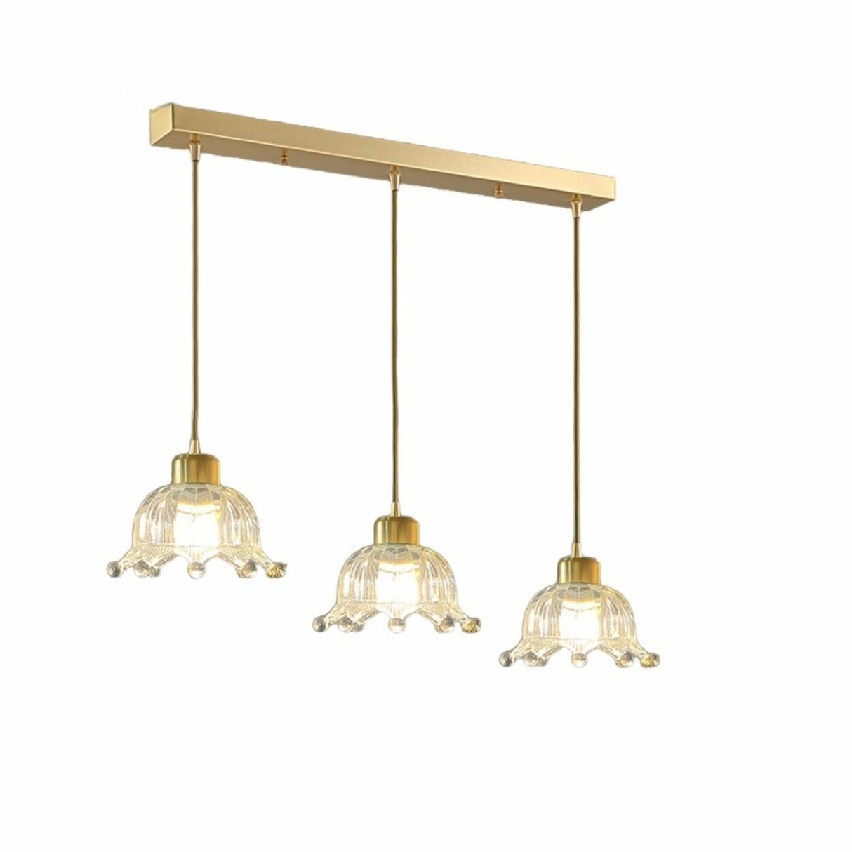 3-Light Elegant Petal Glass Gold Island Pendant Light Image - 3