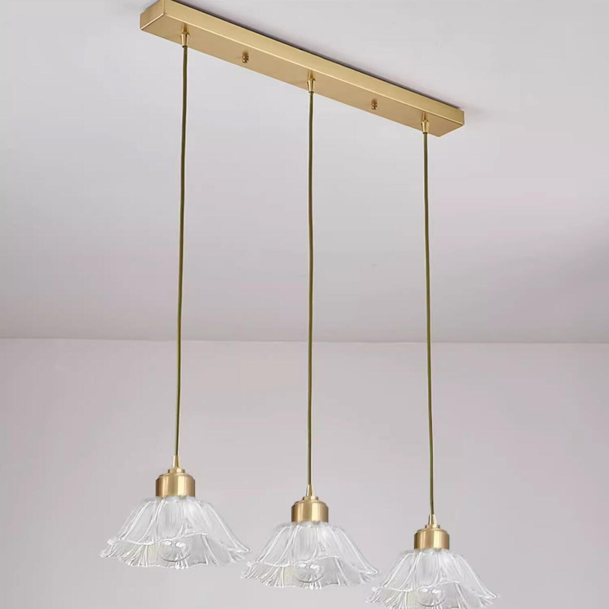3-Light Elegant Petal Glass Gold Island Pendant Light Image - 6