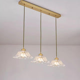 3-Light Elegant Petal Glass Gold Island Pendant Light Image - 7