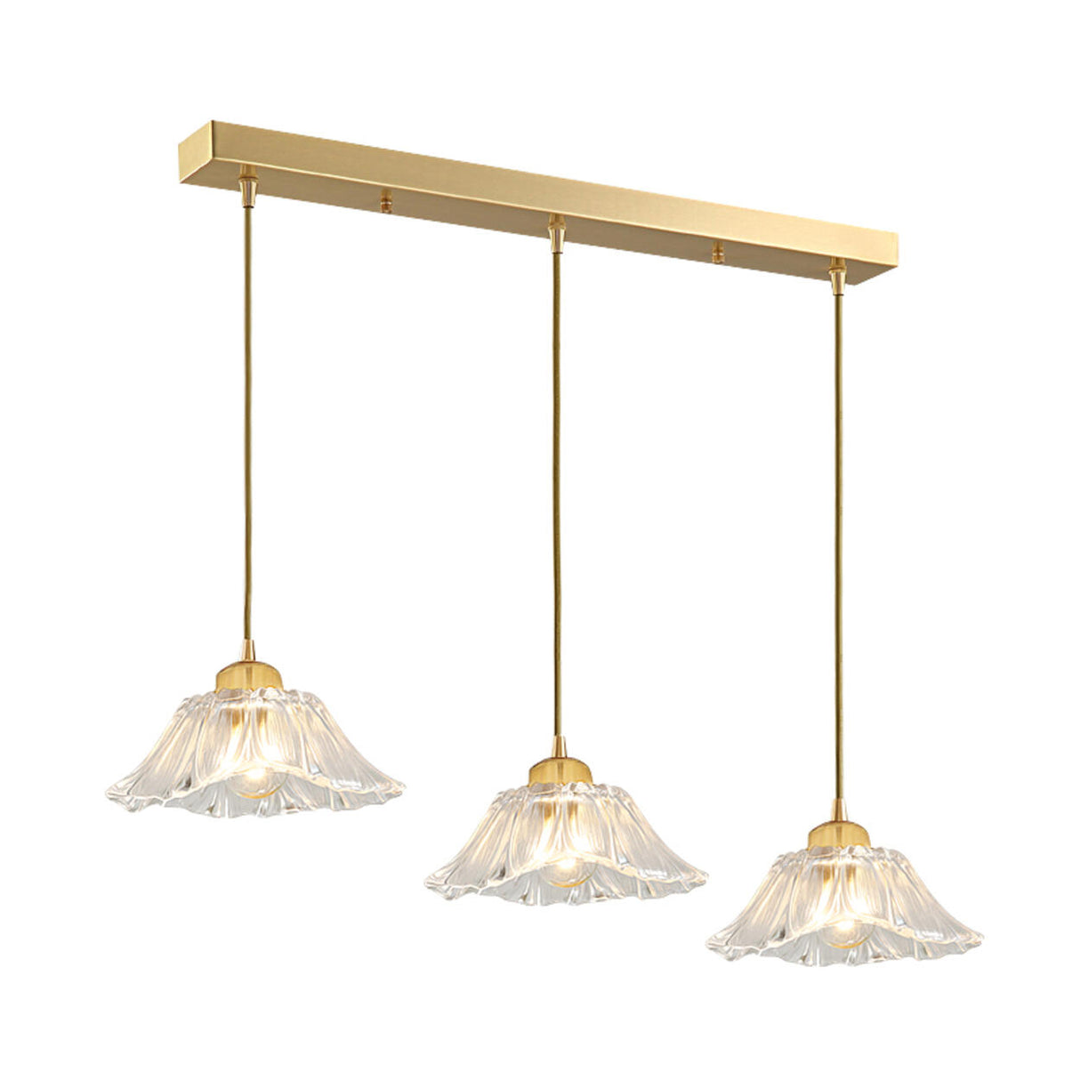 3-Light Elegant Petal Glass Gold Island Pendant Light Image - 8