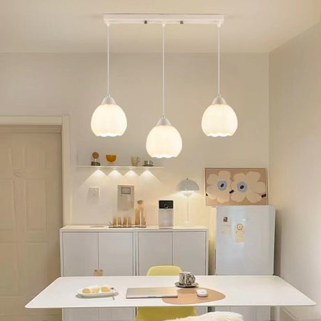 3-Light Floral Frosted Glass Island Pendant Light Image - 1