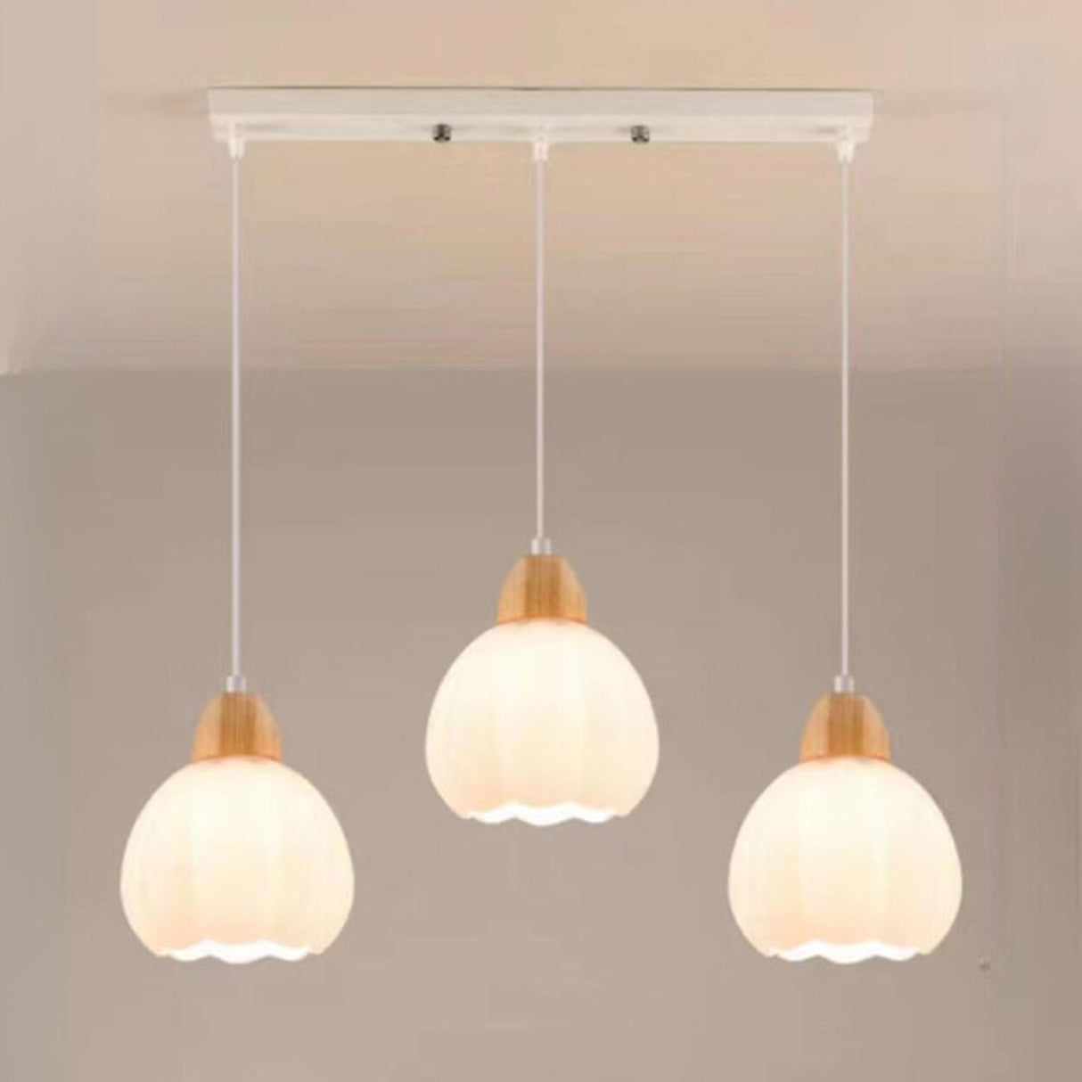 3-Light Floral Frosted Glass Island Pendant Light Image - 10