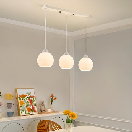 3-Light Floral Frosted Glass Island Pendant Light Image - 2