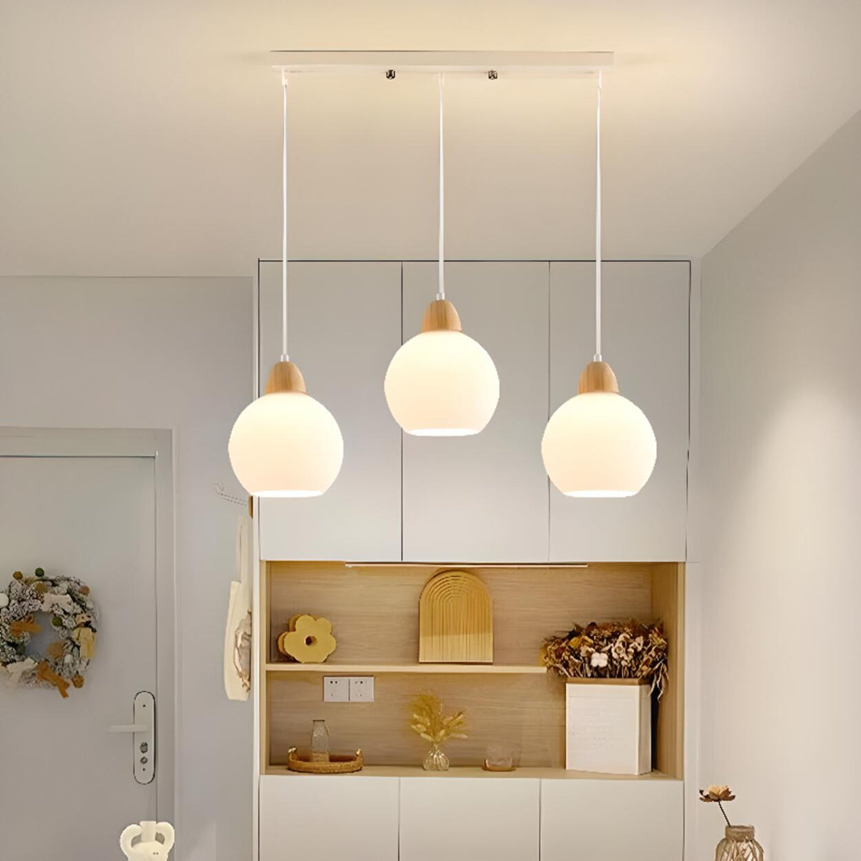3-Light Floral Frosted Glass Island Pendant Light Image - 3
