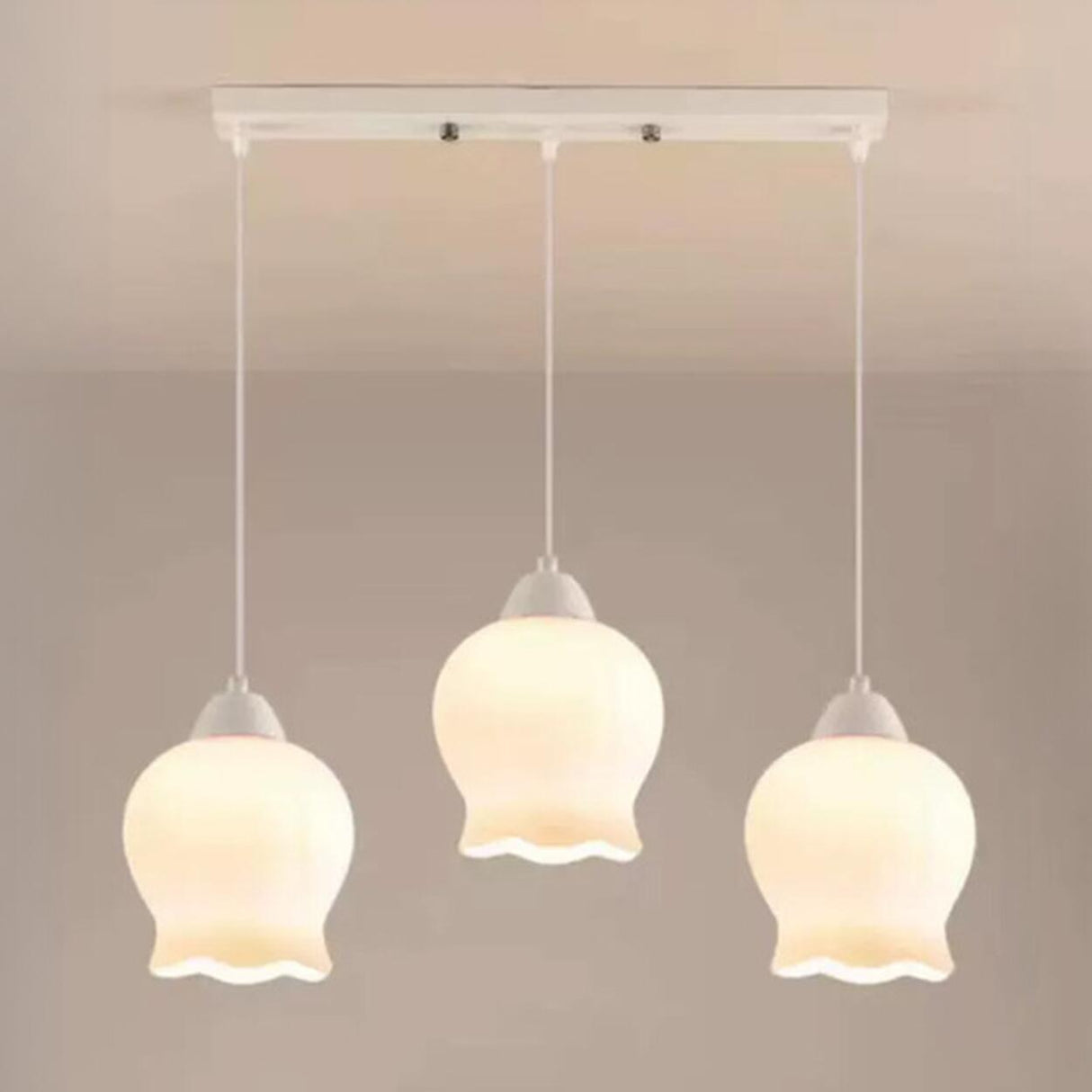 3-Light Floral Frosted Glass Island Pendant Light Image - 6