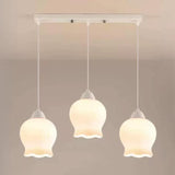 3-Light Floral Frosted Glass Island Pendant Light Image - 6